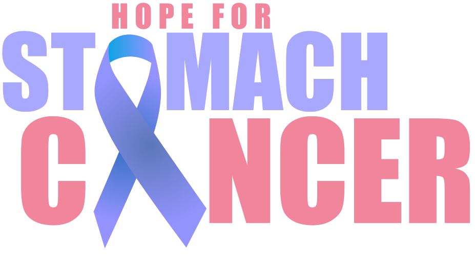Hope For Stomach Cancer logo - words stacked with periwinkle awareness ribbon